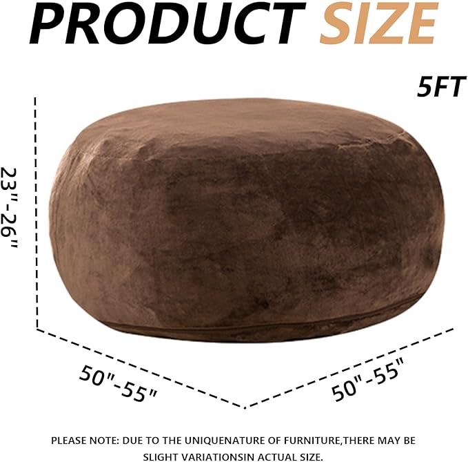 5FT，Big Bean Bag Chairs for Adults，Large beanbag with Filler Included，Memory Foam Material，Easy to Clean and Washable Corduroy Fabric，Suitable for Living Room and Bedroom (Coffee Color, 5 Foot)-Ruum Studio Home