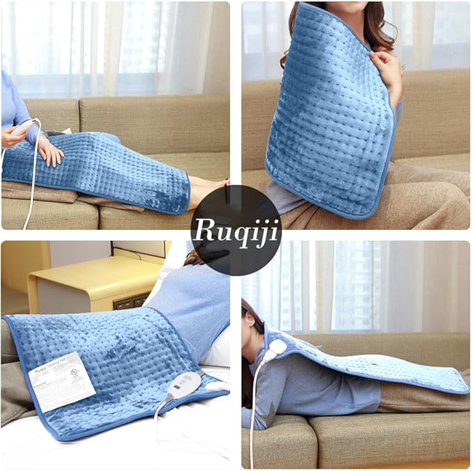 Ruqiji 17''x33'' XXXL King Size Flannel Electric Heating Patches with 120 Minutes Auto Shut Off&6 Temperature Settings, Pain Relief for Back/Neck/Shoulders/Menstrual Pain/Leg Cramp(Light Blue)-Ruum Studio Home