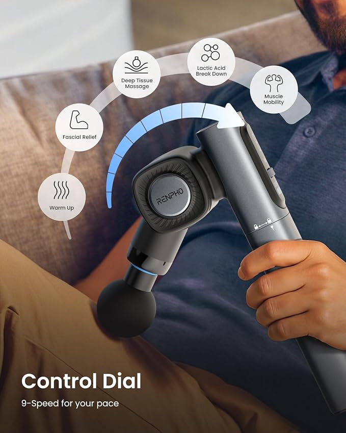RENPHO Massage Gun with Adjustable Angles and Extension Handle, Handheld Percussion Muscle Massager Deep Tissue with Portable Carry Case for Men Women, Extend 2-Ruum Studio Home
