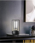 Portable Metal Table Lamp for Indoor/Outdoor ,Rechargeable Cordless LED Lamp, 3-Colour Infinitely Dimming Battery Powered Small Desk Lamp, Restaurant/Bedroom/Bar/Coffee Shop/Camping Light (Black)-Ruum Studio Home