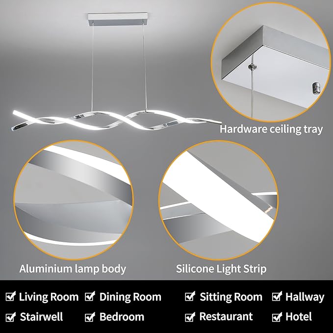 Modern Ceiling Chandelier Light, Acrylic Anti Flicker Pendant Lamp with Remote Control Dimmable 3 Color Mode & Brightness (Warm Cool Neutral Light) for Kitchen Bar-Ruum Studio Home