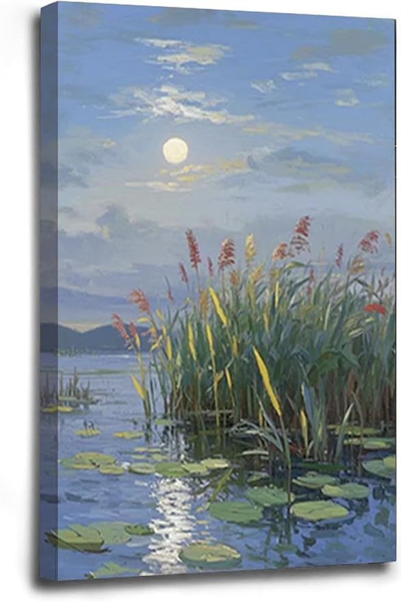 Landscape poster artwork art poster natural landscape painting reed marsh under the moonlight suitable for living room bedroom home wall-Ruum Studio Home