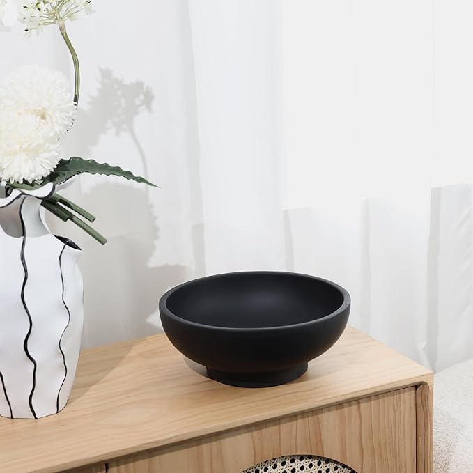 Large Black Decorative Bowl for Home Decor - Modern Concrete Fruit Bowl for Kitchen Counter or Coffee Table-Ruum Studio Home