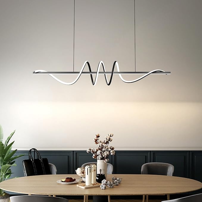 JAYMP Dining Room LED Chandelier 60W Dimmable Kitchen Island Light Modern Pendant Light Geometric Design Hanging Light Fixture Black 45 Inches-Ruum Studio Home