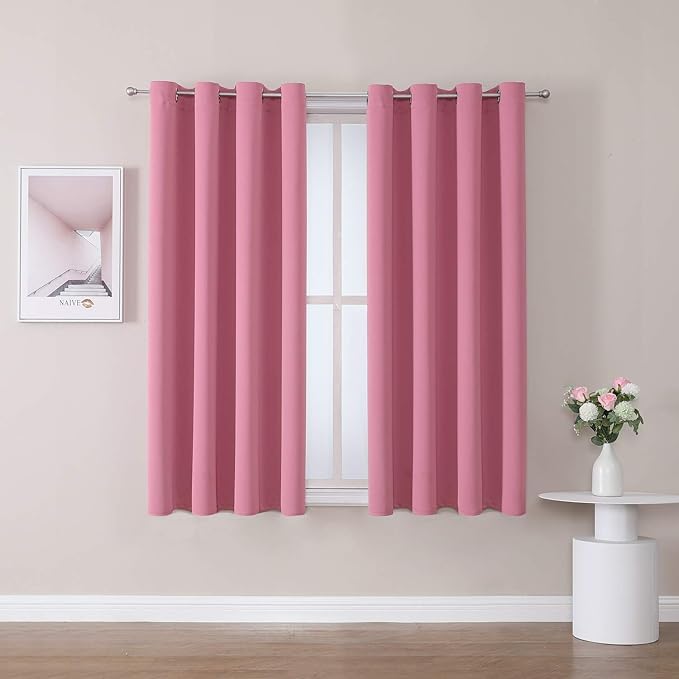 ChrisDowa Grommet Room Darkening Curtains for Bedroom and Living Room - 2 Panels Set Thermal Insulated Blackout Curtains (Pink, 52W x 45L)-Ruum Studio Home