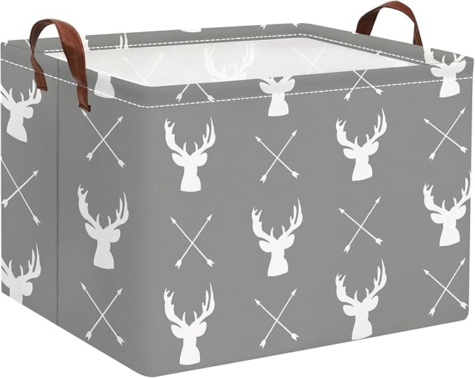 HIYAGON Baby Basket Cute Toy Bin for Boys and Girls Kids Storage Bin Organizer Box Gift Basket Empty Rectangular Deer Room Decor for Home(Grey deers)-Ruum Studio Home