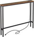 ELYKEN 5.9" Narrow Console Sofa Table with Power Outlets and USB Port, 5.9" Dx39.4 Wx31.1 H Long Behind Couch Table with Metal Frame and 6.5’ Extension Cord, Rustic Brown-Ruum Studio Home