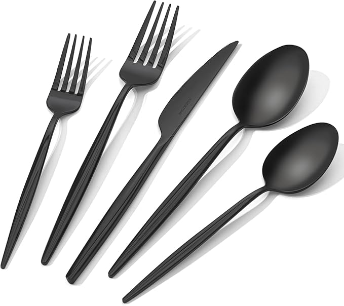 KINGSTONE Silverware Set, 40-Piece Flatware Set Cutlery Set Premium 18/10 Stainless Steel, Tableware Include Forks Knives Spoons for Home Kitchen Restaurant Wedding, Dishwasher Safe,Black-Ruum Studio Home