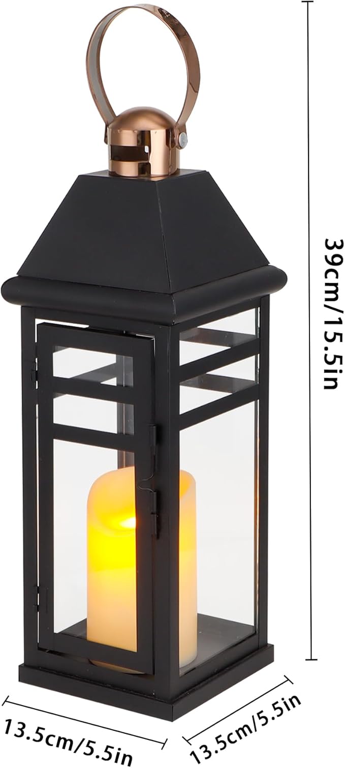 TRIROCKS Decorative Vintage Candle Lanterns 15.5" H Farmhouse Outdoor Hanging Lanterns with Tempered Glass for Porch, Balcony, Patio, Home, Centerpieces, Indoor, Outdoor(Black with Gold top)-Ruum Studio Home