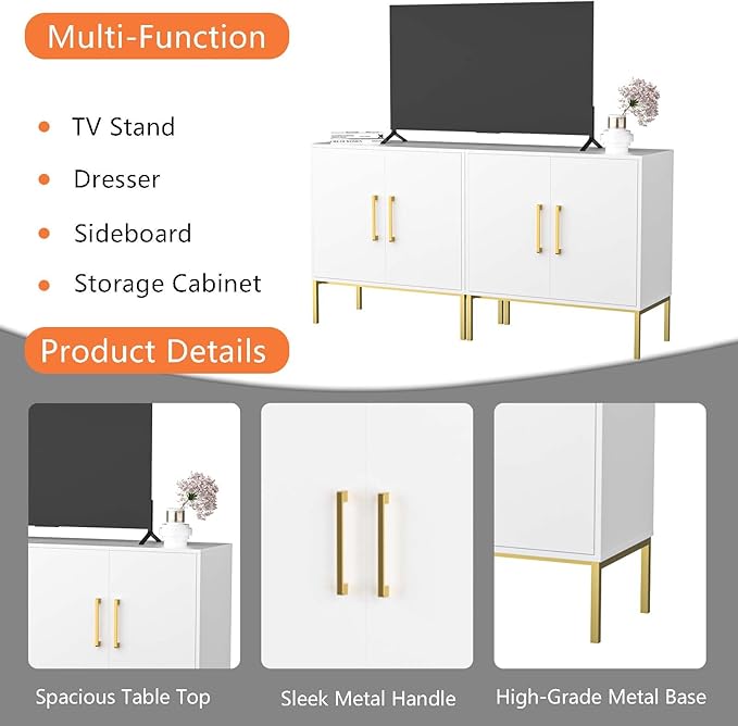 LYNSOM TV Stand for 55 Inch TV, Wood Entertainment Center with Storage Cabinet, TV Cabinet Black, Long Console Table for Living Room, Bedroom-Ruum Studio Home