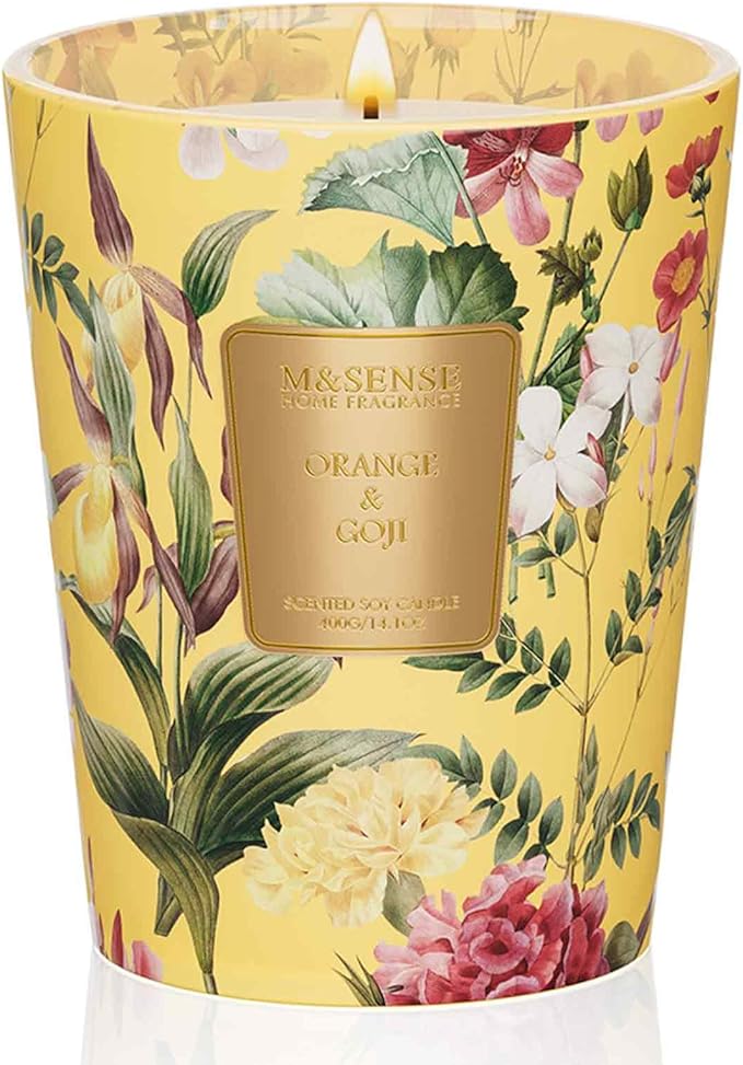 M&SENSE Orange Goji Scented Natural Soy Wax Candle, 14.1oz 60 Hours Long Lasting Slow Burning Candles for Home Decor, Aromatherapy Candle for Stress Relief-Ruum Studio Home