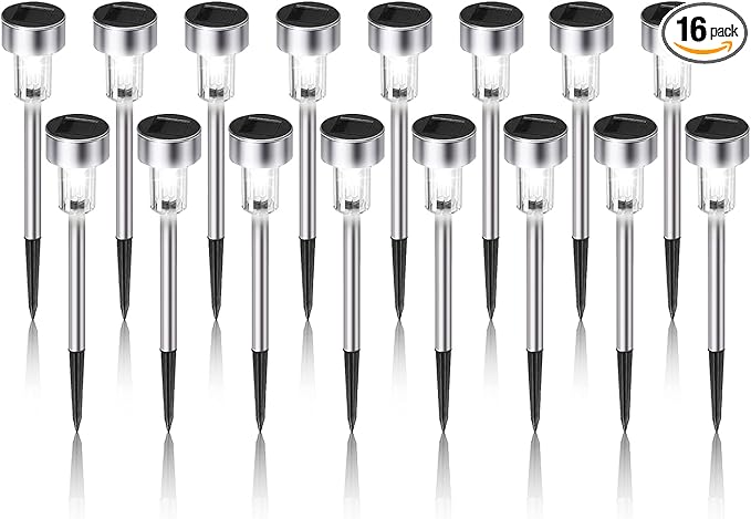 Solar Lights Outdoor Waterproof, Stainless Steel LED Landscape Lighting, Solar Garden Lights Solar Powered, Outdoor Solar Lights for Yard, Pathway, Walkway, Patio , Lawn - 16 Pack ( Cold White )-Ruum Studio Home