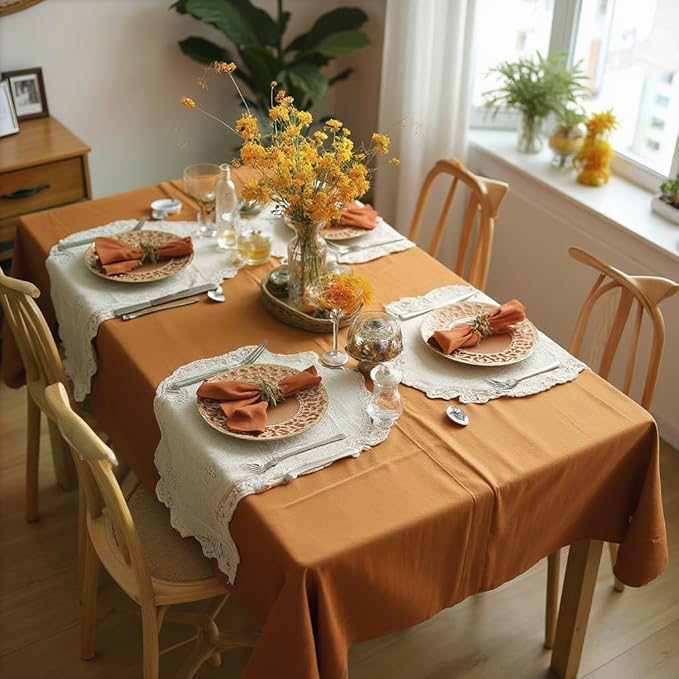 sancua Fall Tablecloth Rectangular - 60 x 84 Inch - Stain and Wrinkle Resistant Polyester Fabric Rectangle Table Cloth, Thanksgiving Table Cover for Dining Tables, Buffet Parties, Bronze-Ruum Studio Home