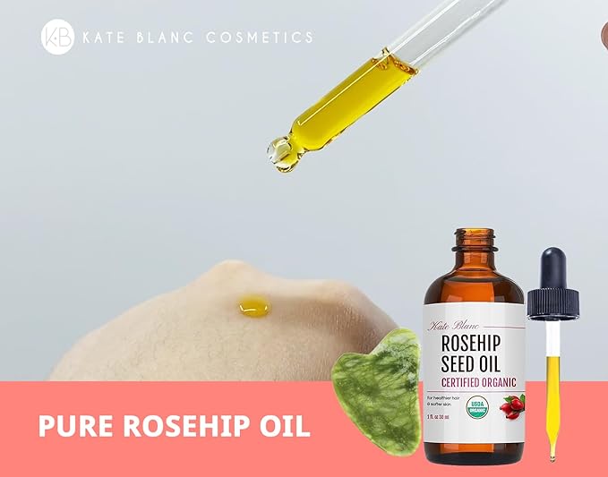 Kate Blanc Cosmetics Rosehip Oil for Face with Jade Gua Sha Stone (1oz, Organic, Pure, Cold Pressed) Rosehip Seed Face Oil for Gua Sha Massage-Ruum Studio Home