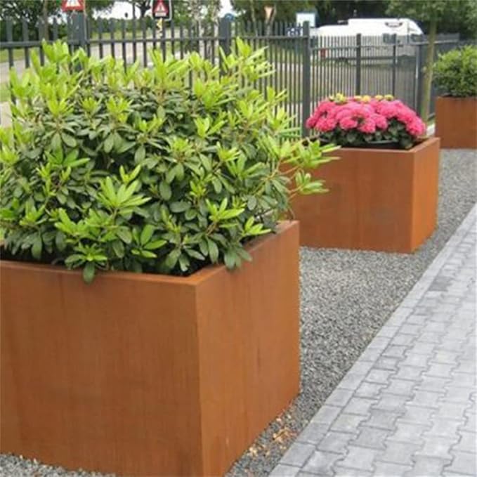 Corten Steel Planter Box Metal Outdoor Planter Large Square Cube Rustic Planter Pot Durable Antique Detached for Commercial Residential Tall Plant Patio Deck and Backyard 32 Inch-Ruum Studio Home