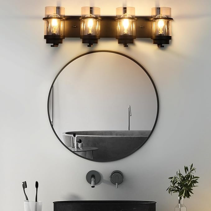 Bathroom Vanity Light Fixtures,4 Lights Matte Black Vanity Lights, Industrial Black Wall Sconces 4 Lights,Farmhouse Bathroom Lights(Bulbs not Included)-Ruum Studio Home