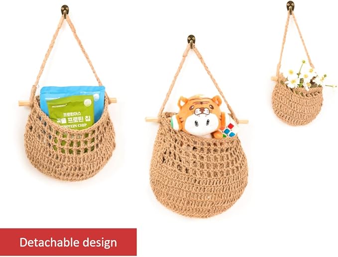 Hanging Fruit Basket, 3 Tier Woven Jute Wall Hanging Basket for Organizing, Hanging Produce Basket for Fruit & Vegetable Storage, Boho Kitchen Decor, Wall Basket Storage for Kitchen, Bedroom, Bathroom-Ruum Studio Home