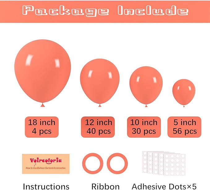 130pcs Coral Red Balloons Different Sizes 18" 12" 10" 5" Pastel Red Latex Balloon Garland Arch Kit for Birthday Baby Shower Graduation Wedding Valentine's Day Christmas Party Decorations-Ruum Studio Home