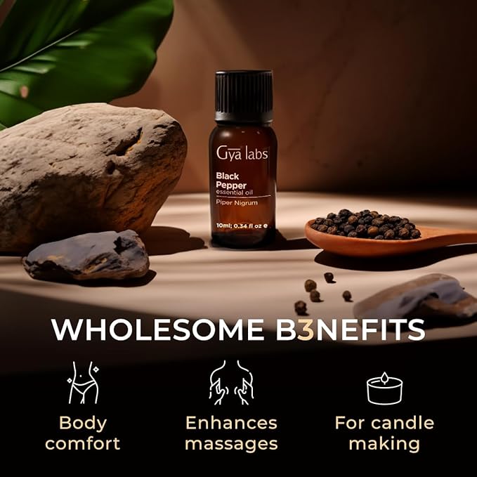 Gya Labs Black Pepper Essential Oil for Comfort - 0.34 Fl Oz - 100% Pure Natural Black Pepper Oil for a Soothing Aromatic Experience & Candle Making Scent-Ruum Studio Home