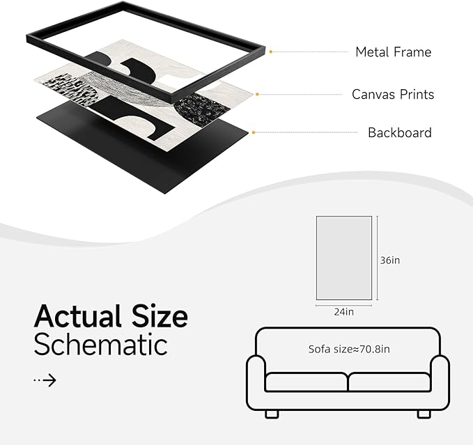 Framed Black and White Abstract Wall Art, Modern Minimalist Canvas Prints Paintings Artwork for Walls, Geometric Pictures for Living Room Dining Room Bedroom Office Bathroom Wall Decor 24x36 In-Ruum Studio Home