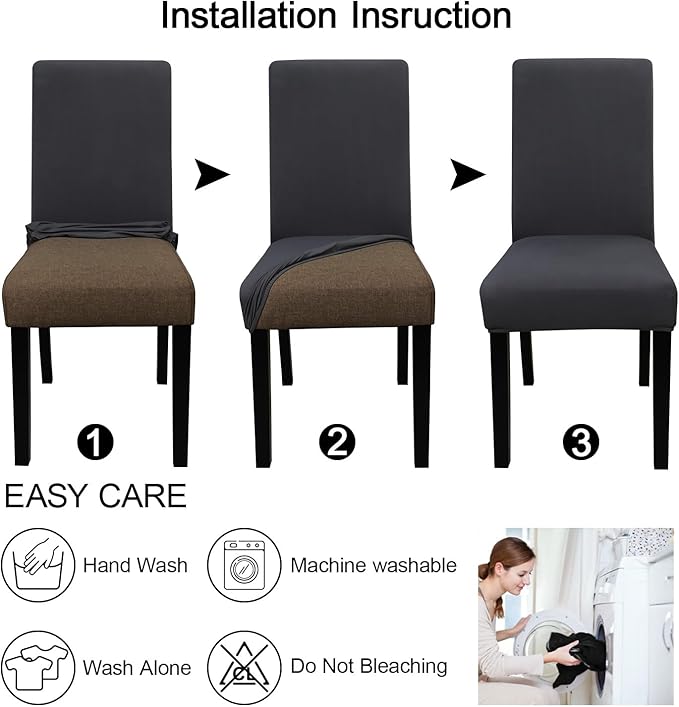 JQinHome Dining Room Chair Covers Set of 8, High Stretch Chair Slipcover Removable Washable Chair Seat Protector Cover for Home Party Hotel Wedding Ceremony (Grey)-Ruum Studio Home