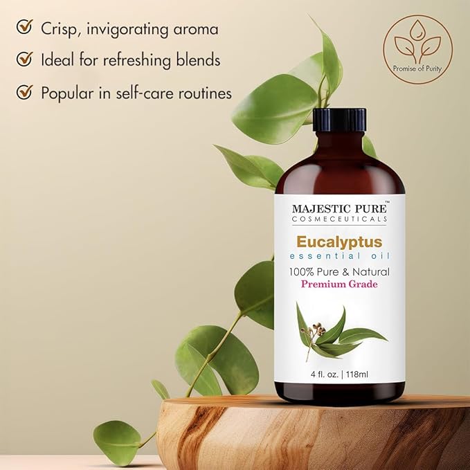 Majestic Pure Eucalyptus Essential Oil with Glass Dropper - Huge 4 Fl Oz - 100% Pure and Natural Eucalyptus Oil - Premium Grade Essential Oils for Diffuser, Aromatherapy, Soap and Candle Making-Ruum Studio Home