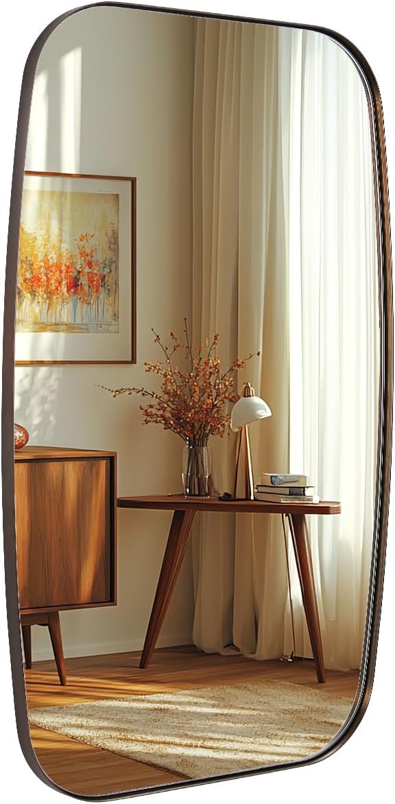 ANDY STAR Bronze Oblong Mirror, 36x48 Inch Brushed Bronze Oval Mirror for Bathroom with Stainless Steel Metal Frame, Wall Mouned for Bathroom, Living Room, Entryway-Ruum Studio Home
