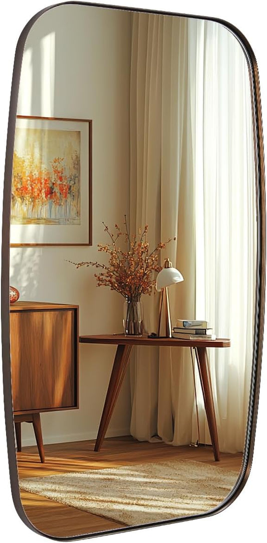 ANDY STAR Bronze Oblong Mirror, 36x48 Inch Brushed Bronze Oval Mirror for Bathroom with Stainless Steel Metal Frame, Wall Mouned for Bathroom, Living Room, Entryway-Ruum Studio Home