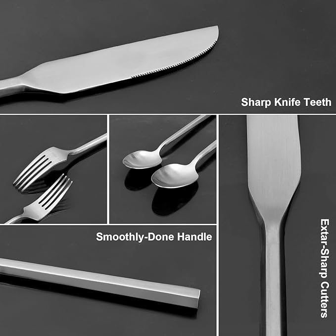 20 Piece Stainless Steel Silverware Set, Handle Flatware, Modern Matte Finish Cutlery Set, Service for 4, Dishwasher Safe-Ruum Studio Home
