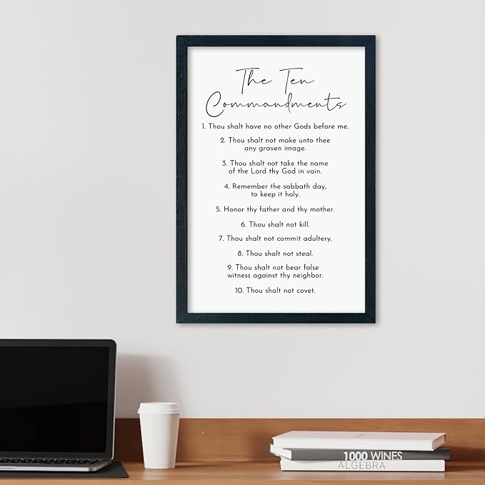 LuZhiQiang The Ten Commandments Wall Art Decor 16"×11" Bible Verse 10 Commandments Sign Motivational Positive Quotes Wood Framed Wall Hanging (Black)-Ruum Studio Home