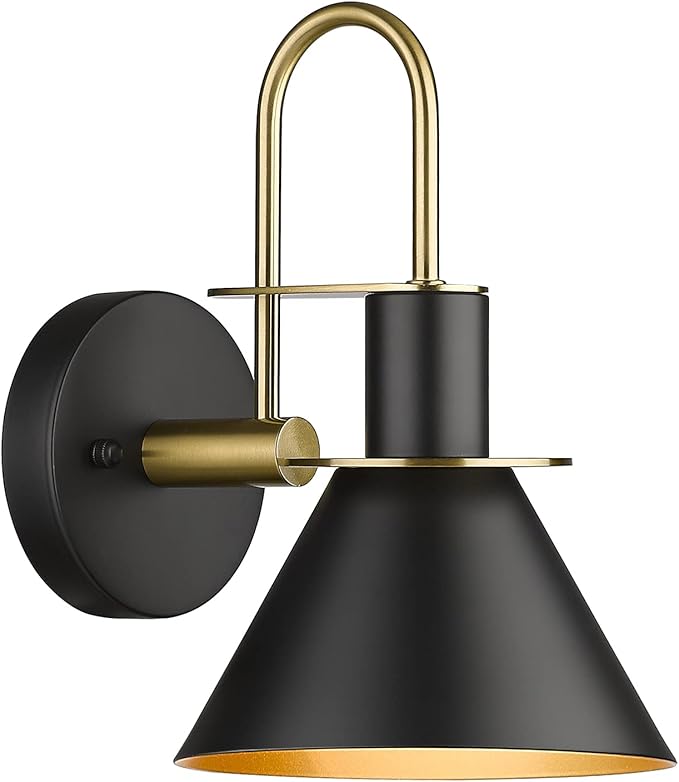 Black Wall Sconce, HWH Industrial Indoor Wall Light Fixture, Single Wall Vanity Light Gooseneck Barn Wall Sconce Lamp for Bedroom Kitchen, Black and Gold Finish, 5HZG56B-L BK+BG-Ruum Studio Home