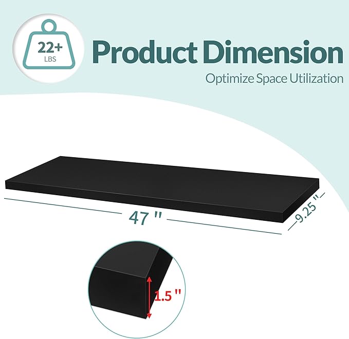 LaVie Home Floating Shelves, 47 Inch Wall Shelf Set of 2, Hanging Shelf with Invisible Brackets, Wall Decor for Bathroom, Bedroom, Living Room, Kitchen Storage,Classic Black-Ruum Studio Home