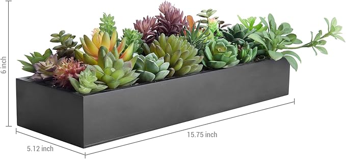 MyGift Artificial Succulent Centerpiece,15.75 Inch Faux Succulents Arrangement Plants in Sleek Black Wooden Rectangular Planter Box-Ruum Studio Home