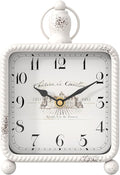 Vintage White Table Clock on Stand, Desk and Shelf Decor Clock, French Rustic Style Non-Ticking Mantel Clocks for Farmhouse, Living Room, Bedroom, Bedside, Gift (8.5" H x 5.5" W)-Ruum Studio Home