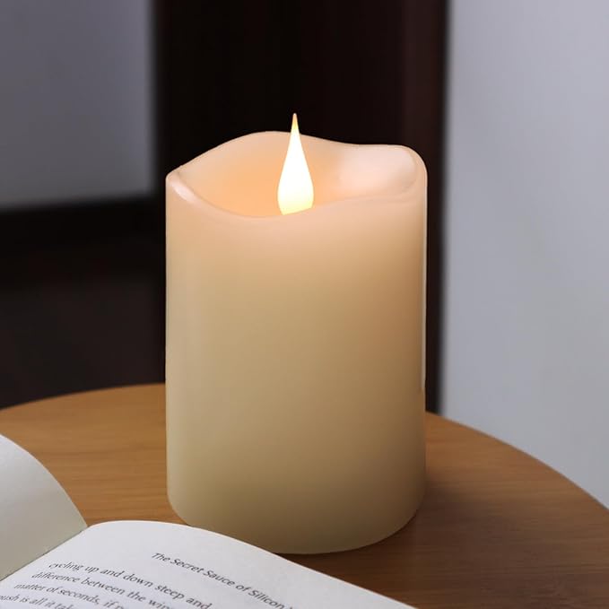 Flameless Candles Battery Operated with Timer, 3D Moving Flame Flickering, Last 600+ Hours Battery Candles, 3" x 4" Ivory Real Wax Electric LED Candle for Wedding Party Decorations-Ruum Studio Home