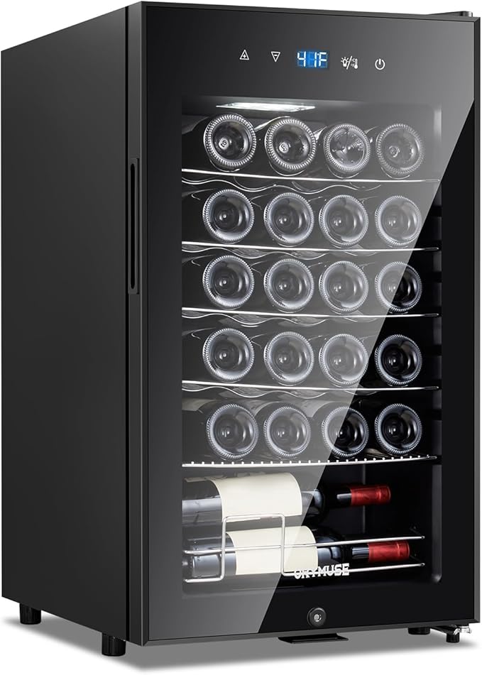 24 Bottle Compressor Wine Cooler Refrigerator with Lock, Freestanding Wine Fridge, 41°F-64°F Digital Temperature Control, Large Wine Cellar for Red, White, Champagne, and Sparkling Wine – Black-Ruum Studio Home