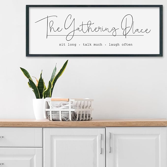 SRSZHIYUE The Gathering Place Sign Wall Decor Art 40"×15" for Large Kitchen Dining Room Wood Framed Wall Hanging (Black)-Ruum Studio Home