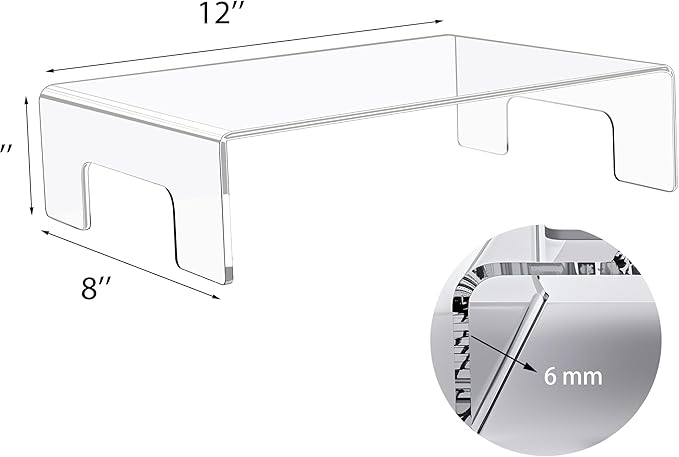 Jusalpha 6mm Thickness Clear Acrylic Display Riser with Tray Handles For Laptop, Notebook, Retail Display Food Display,12" x 8" x 3"-Ruum Studio Home