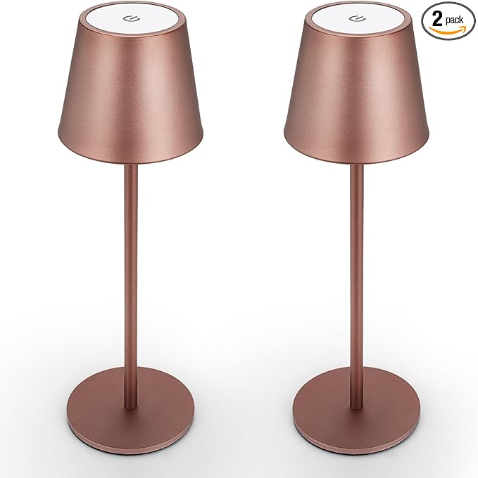 Maksone 2 Pack LED Cordless Table Lamp, 6600mWh Rechargeable Battery Desk Lamp, 3000K Stepless Dimming Night Light, IP54 Waterproof Metal Outdoor Portable Lamp for Camping, Restaurant(Brown)-Ruum Studio Home