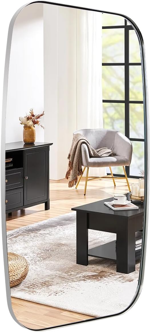 ANDY STAR Chrome Bathroom Mirror, 24x40 Inch Polished Chrome Oval Mirror for Bathroom with Stainless Steel Metal Frame, Oblong Mirror for Bathroom, Living Room, Entryway-Ruum Studio Home