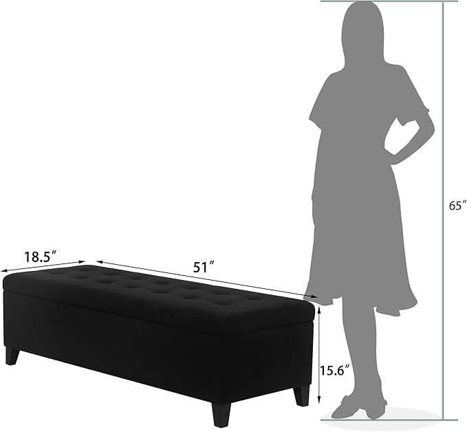 Joveco Storage Ottoman Bench, 51" Rectangle Long Bench, for Bedroom, End Foot of Bed, Living Room, Entryway, Line Black-Ruum Studio Home