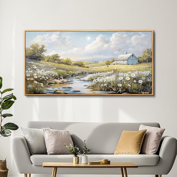 PHAOHUAXM Large Canvas Wall Art For Living Room Wall Decor For Bedroom Flower Watercolour Office Decoration Countryside Scenery Wall Picture Printing Art Painting Home Decor 30x60 In Wood Framed-Ruum Studio Home