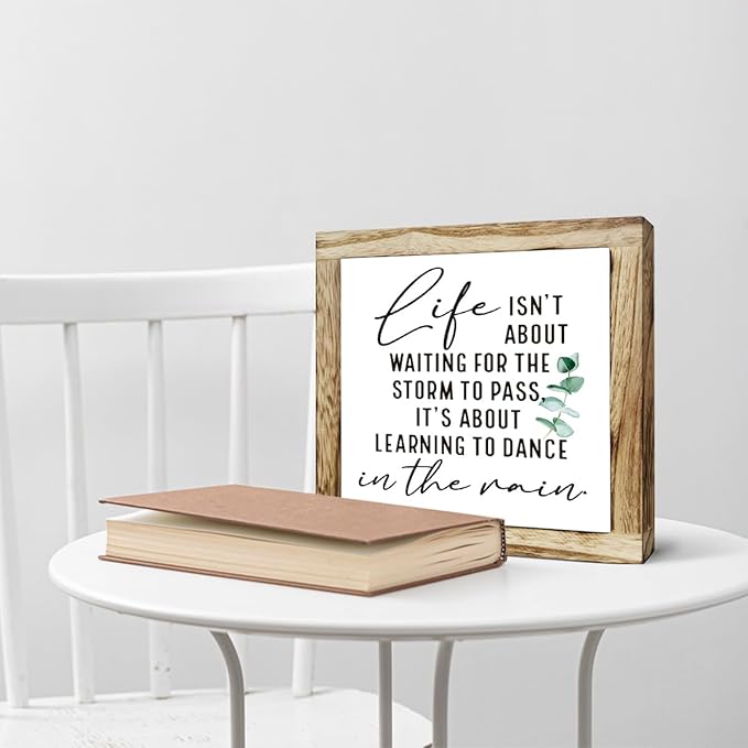Inspirational Decor Sign, Wooden Plaques Sign Table Decor, Farmhouse Desk Signs, Rustic Home Decorate, Housewarming Decorate, Encouragement Gift, Life isn't About Waiting for the Storm to Pass Signs-Ruum Studio Home