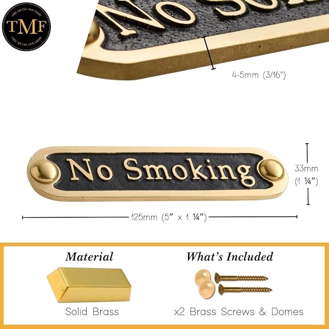 No Smoking Brass Door Sign. Traditional Style Home Décor Wall Plaque Handmade By The Metal Foundry UK.-Ruum Studio Home