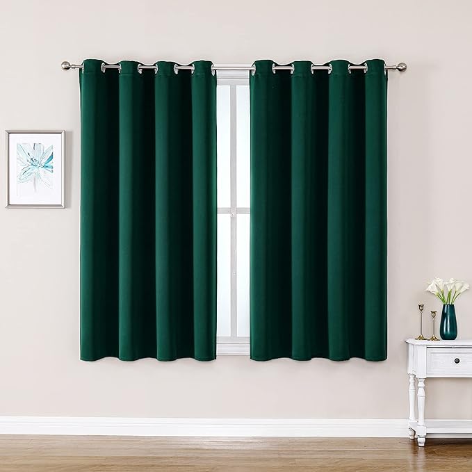 ChrisDowa Grommet Blackout Curtains for Bedroom and Living Room - 2 Panels Set Thermal Insulated Room Darkening Curtains (Forest Green, 52W x 45L)-Ruum Studio Home