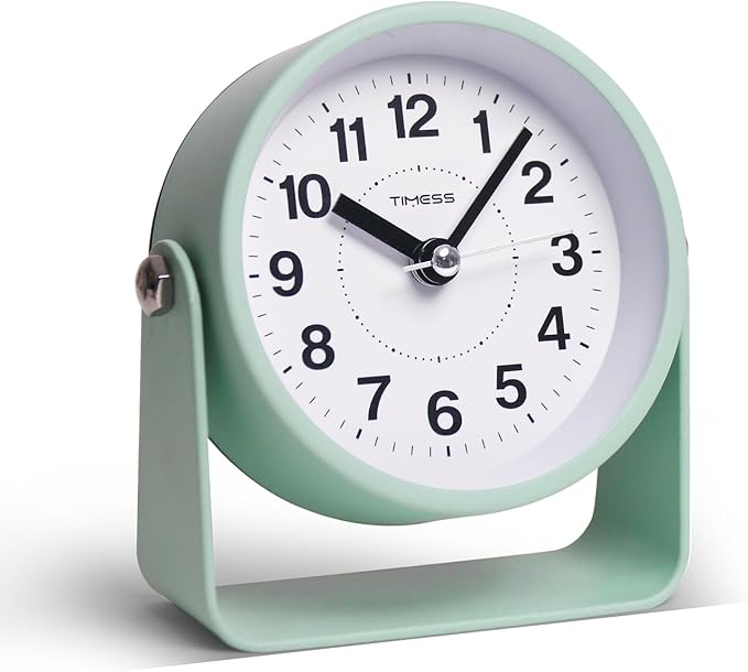 Analog Alarm Clock, Silent Non-Ticking Quartz Movement, Battery-Operated with Snooze & On-Demand Light, Easy to Set Gentle Wake Bedside Desk Clock, Ideal for Home, Travel, Office (Green)-Ruum Studio Home