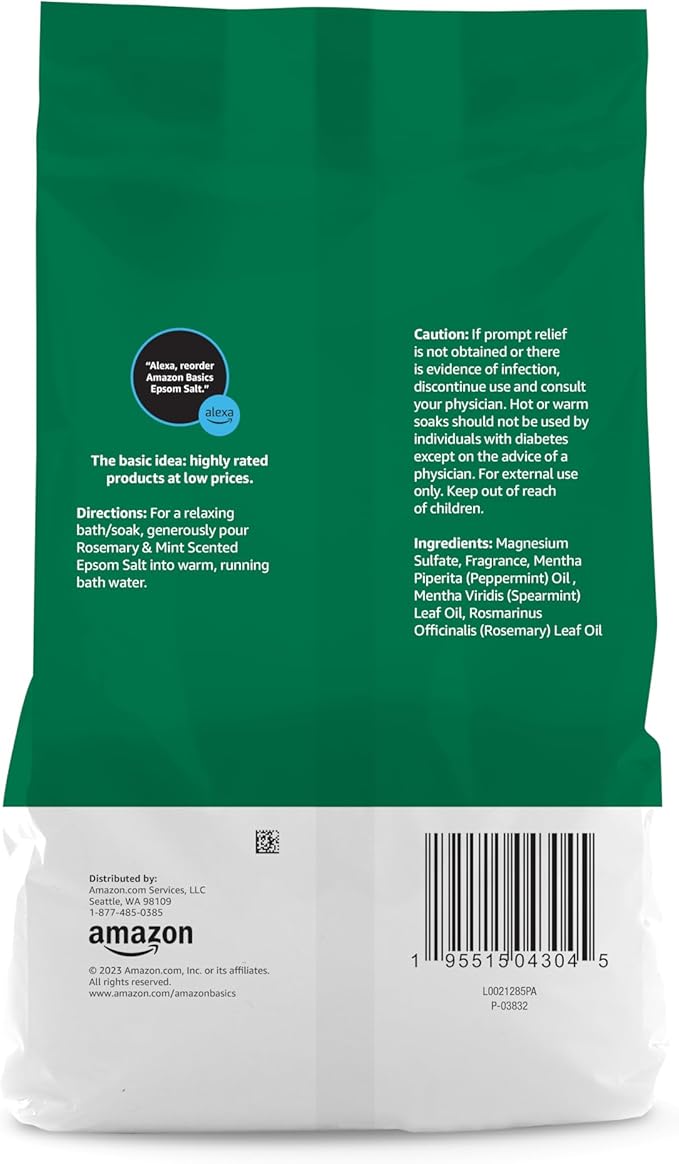 Amazon Basics Epsom Salt Soaking Aid, Rosemary & Mint Scent, 3 pound (Pack of 1) (Previously Solimo)-Ruum Studio Home