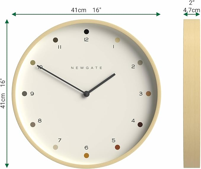 NEWGATE® Mr Clarke Wall Clock | Large Scandi Inspired Plywood Clock | 16 inch | Pale Wood case with Designer dot dial | Modern Minimalist Design for Kitchen, Living Room or Office-Ruum Studio Home