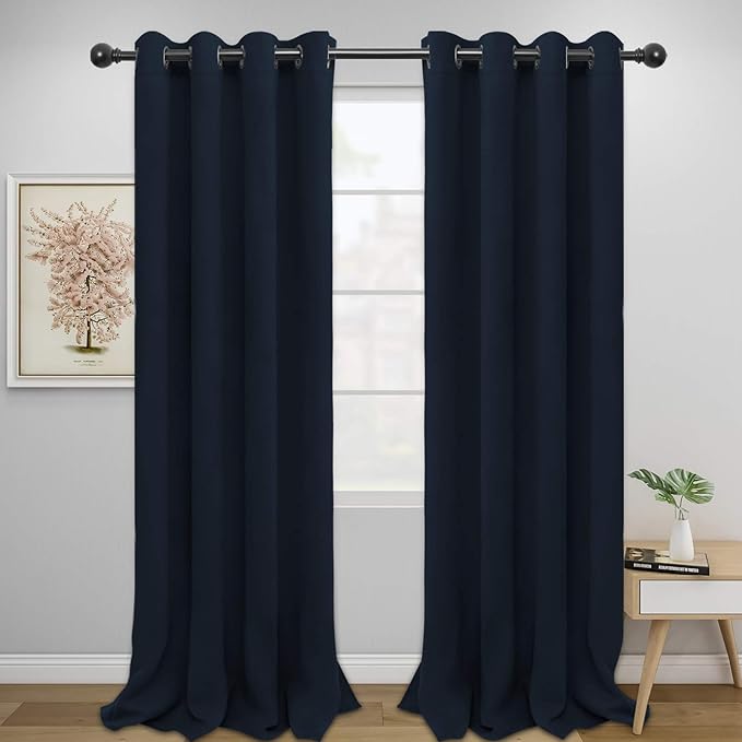 Easy-Going Blackout Curtains for Bedroom, Solid Thermal Insulated Grommet and Noise Reduction Window Drapes, Room Darkening Curtains for Living Room, 2 Panels (52x96 in,Navy)-Ruum Studio Home
