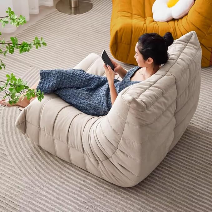 Modern Living Room Chair, Big Bean Bag Adult Floor Sofa, Togo Recliner Memory Foam Lazy Couch Suitable Balcony for Fireside Chair (Yellow)-Ruum Studio Home